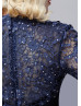 Navy Blue Lace Chiffon Beaded Modern Mother Dress 